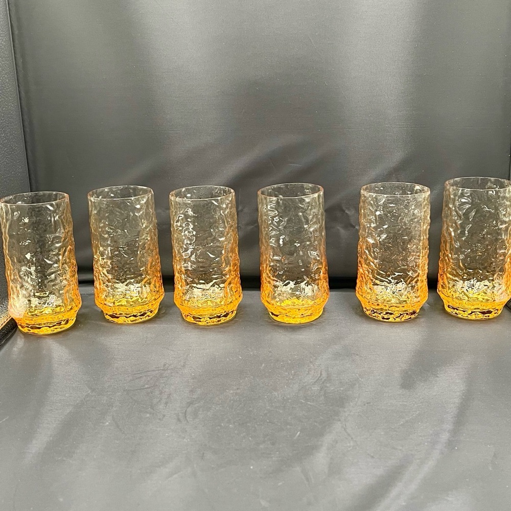 Vintage Anchor Hocking Milano Honey Gold Glasses 12 Oz Set Of 6 - Picture 2 of 12